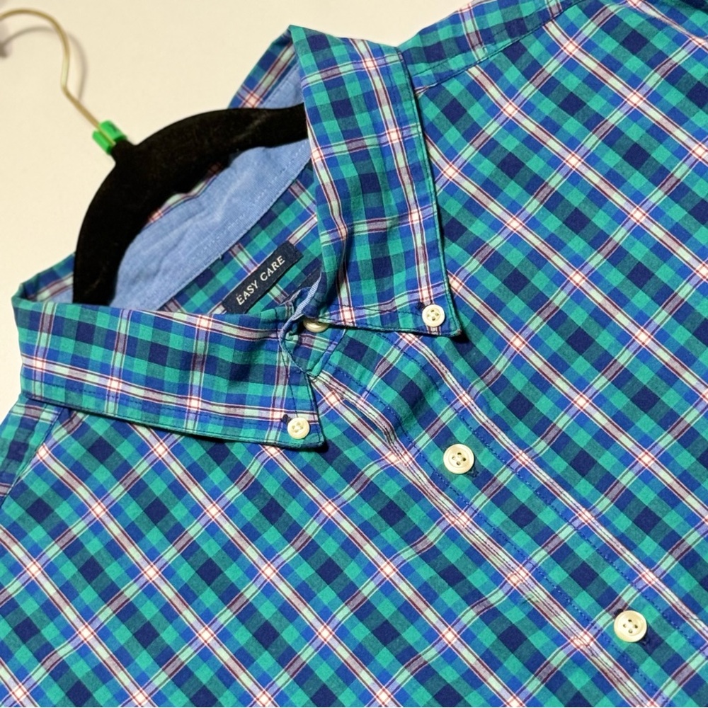 Chaps Green and Blue Plaid Button Down Men's Size XL Easy Care Shirt Excellent